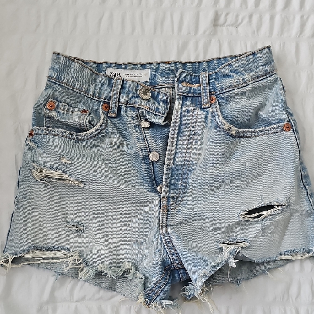 Zara Faded Blue Ripped Jean Shorts